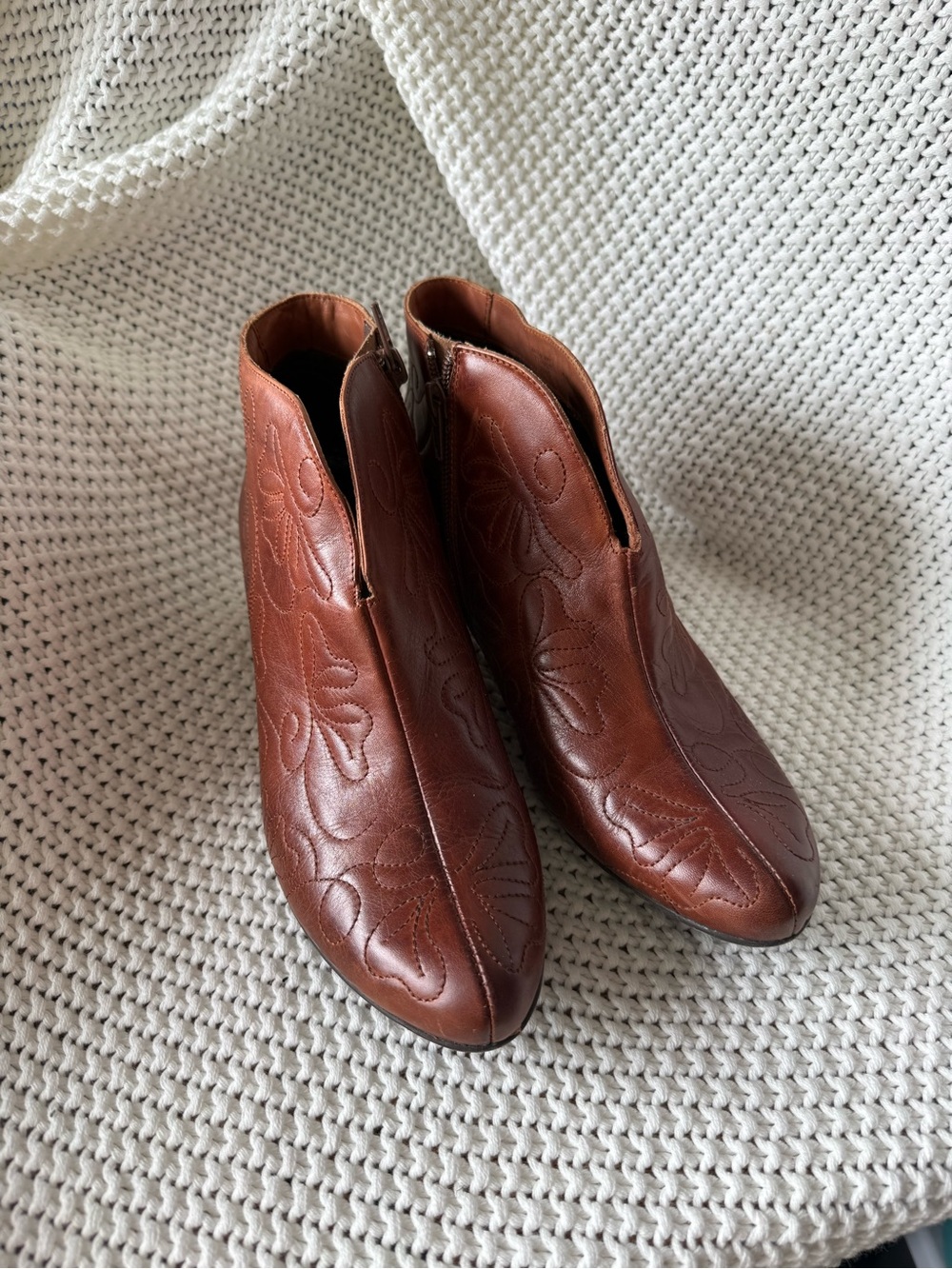 PIKOLINOS Brown Leather Embroidered Ankle Boots